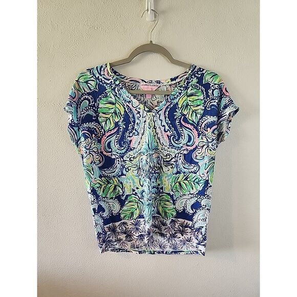 Lilly Pulitzer Hartwell Boxy Top Womens Size Xxs / Xs Hanging with Fronds Linen - Picture 1 of 4